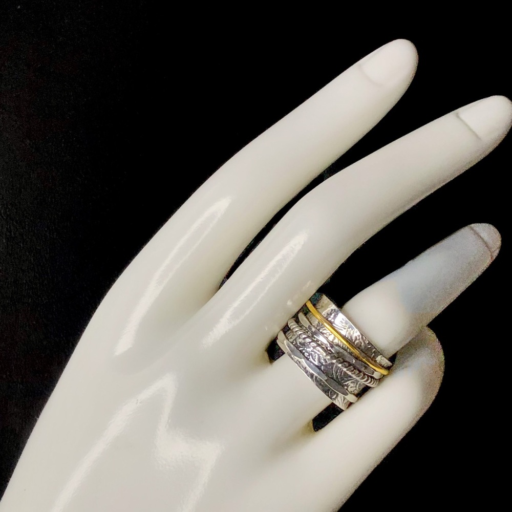 Sterling Silver Two Tone Spinner Fidget Ring Multiple Sizes